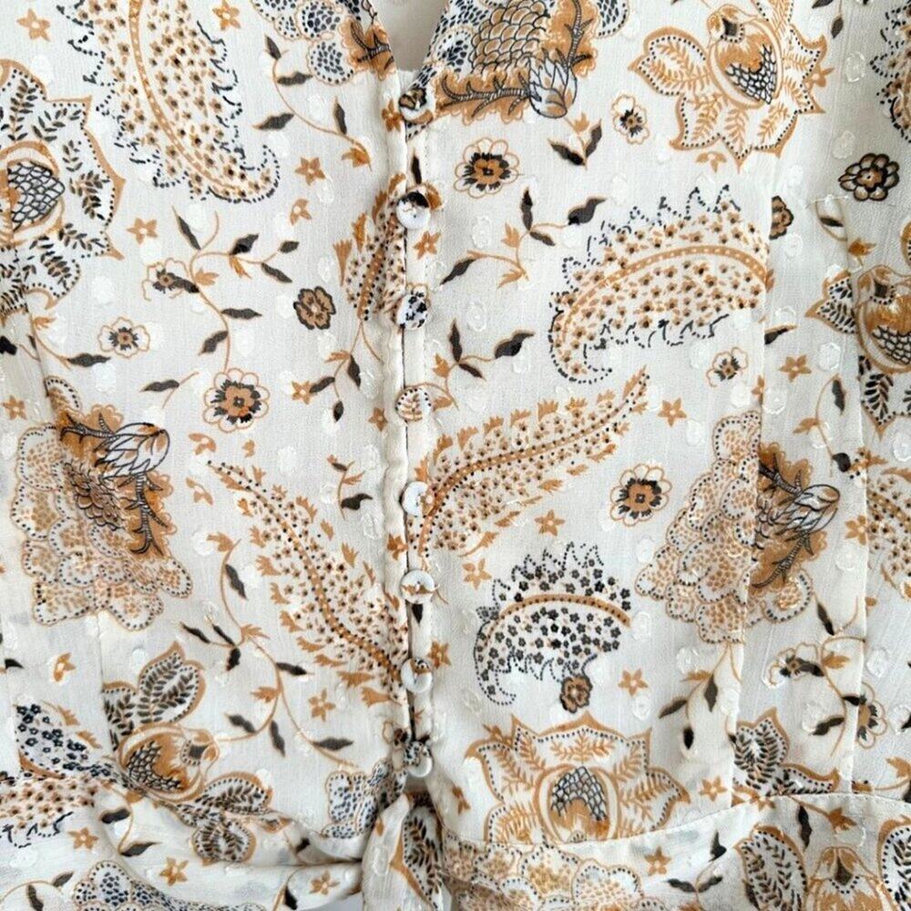 Joie V Neck Button Up Multicolor Print Cream Brown L - Picture 6 of 12